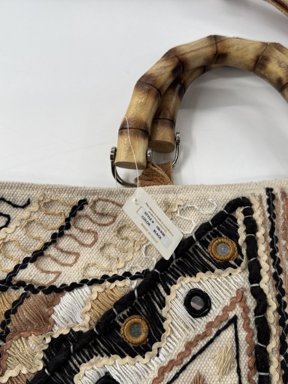 Fabulous MJ Wood Clasp Fringe Banjara Bag Tote Mirror Embroidered Tassel NEW - Picture 8 of 16